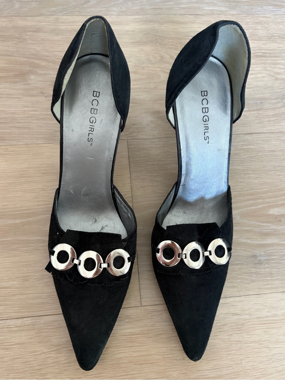 BCBGirls Black Suede Pointed Toe D’Orsay Stiletto Heels 8.5